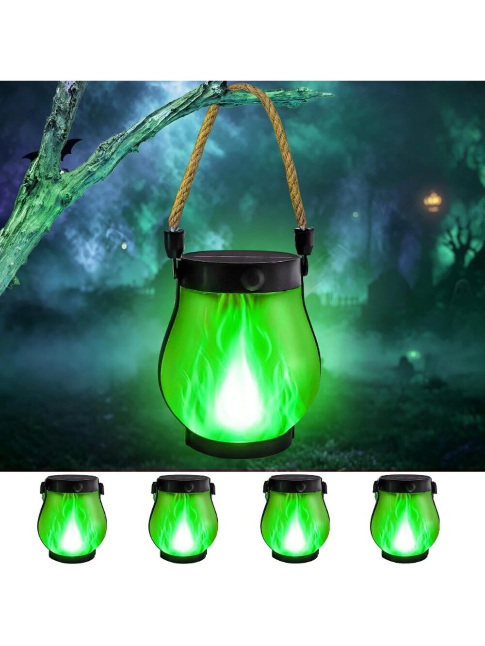 🎃Halloween Green Flame Light Lanterns Outdoor Waterproof Hanging Auto On/Off